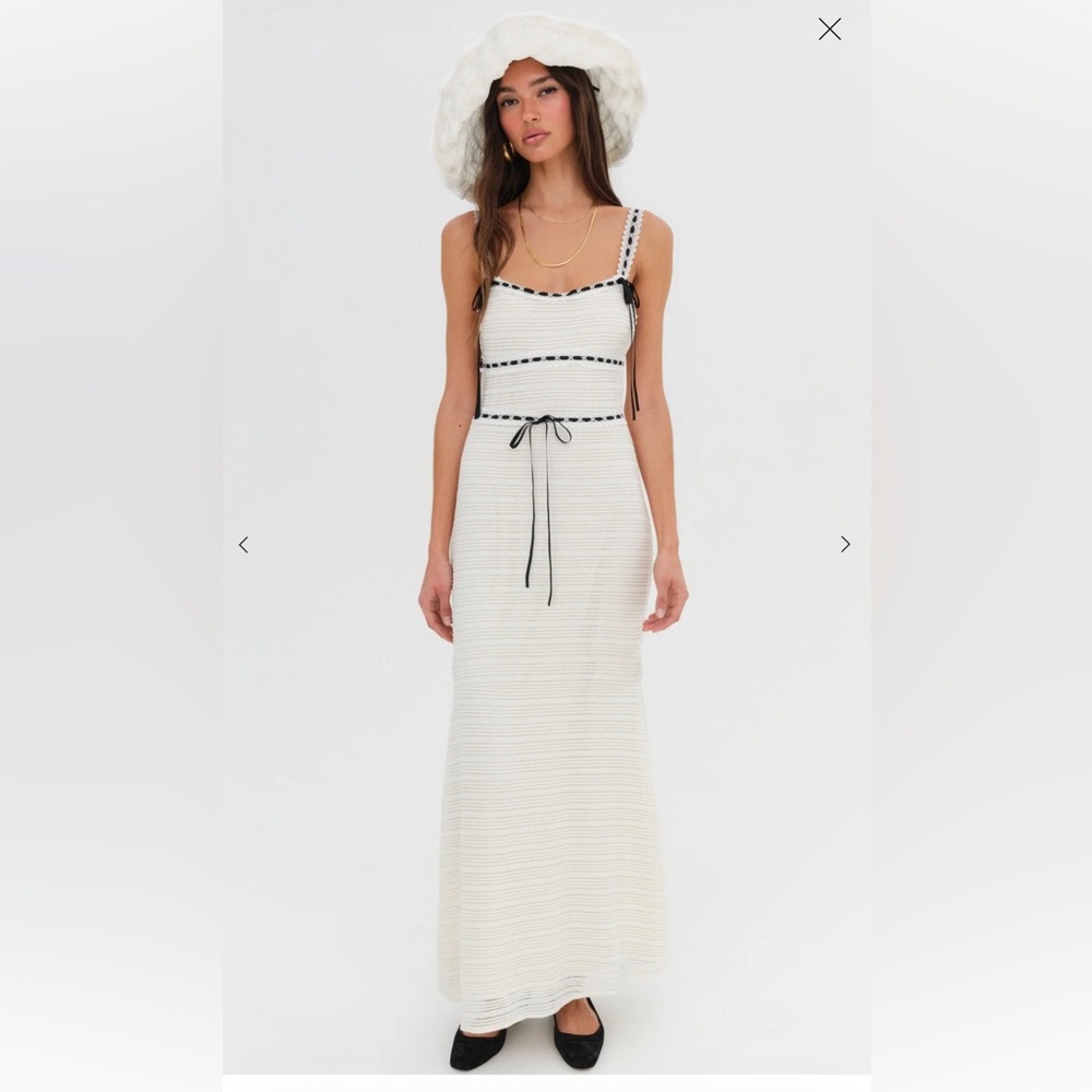 For Love & Lemons Cream Maxi Dress with Black Trim Mayfair Knit Dress M S - Picture 2 of 9